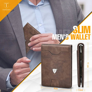 Premium Leather Mens Slim Billfold Wallet RFID Blocking