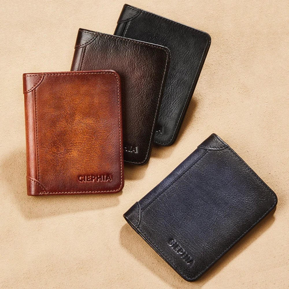 Premium Mens Slim Bifold Leather RFID Wallet