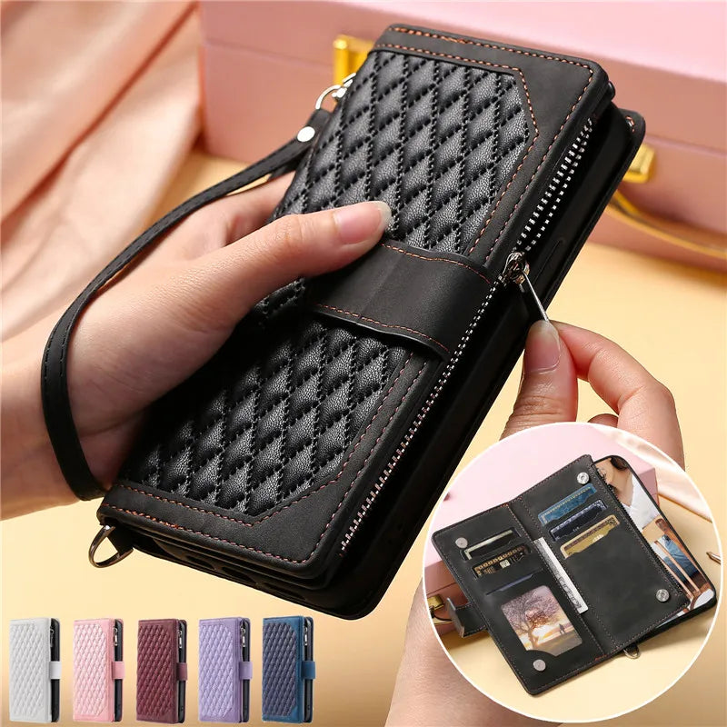 Stylish Flip Leather Phone Case with Lanyard for iPhone - Wallet