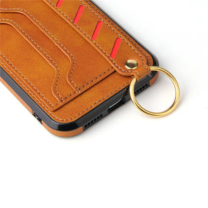 PU Leather Wallet Case with Finger Ring for iPhones