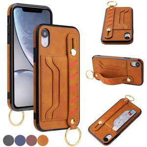 PU Leather Wallet Case with Finger Ring for iPhones